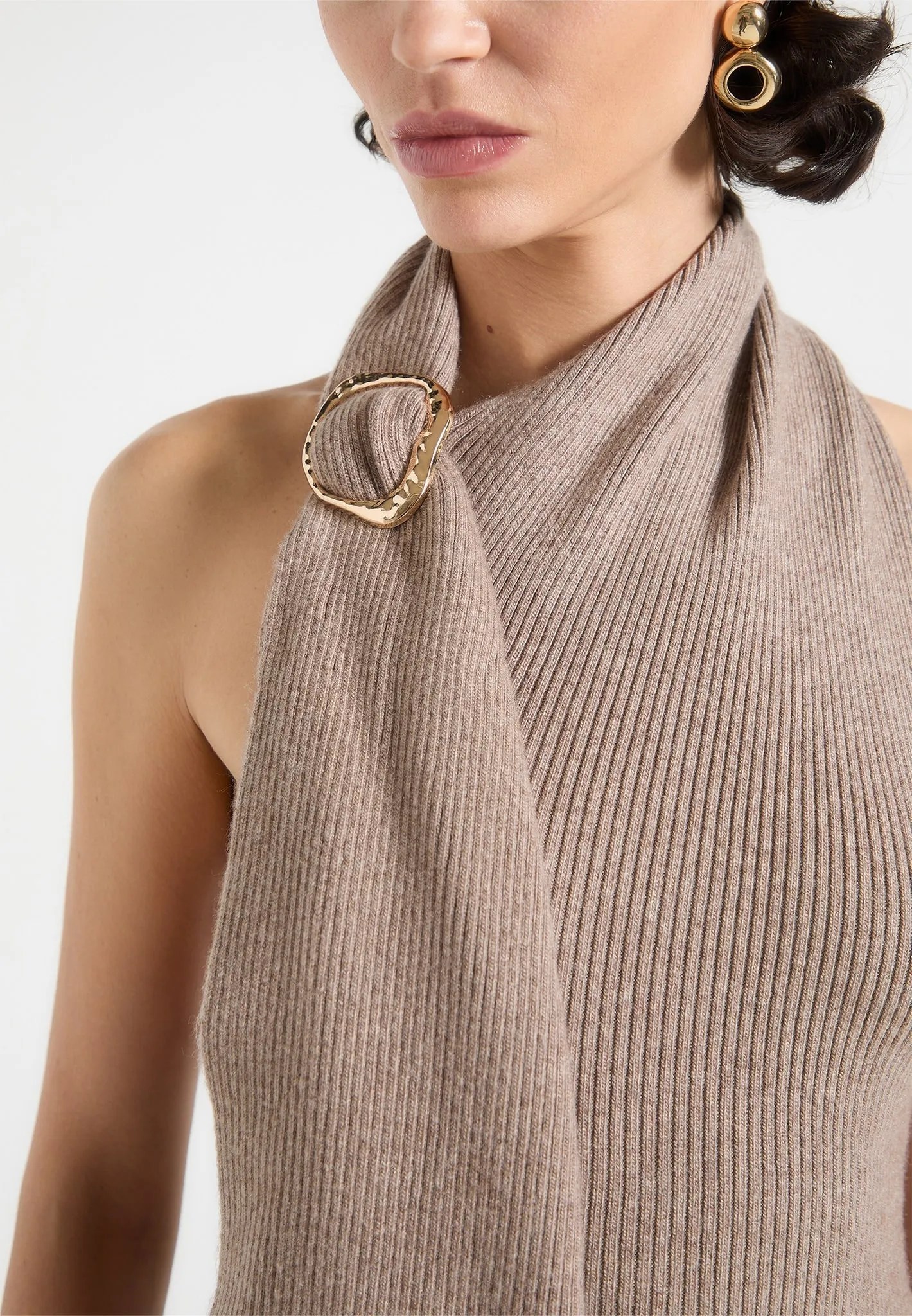 Elodie - Knitted Draped Halter Neck Top - Taupe sold by Maniere De Voir product image thumbnail 3