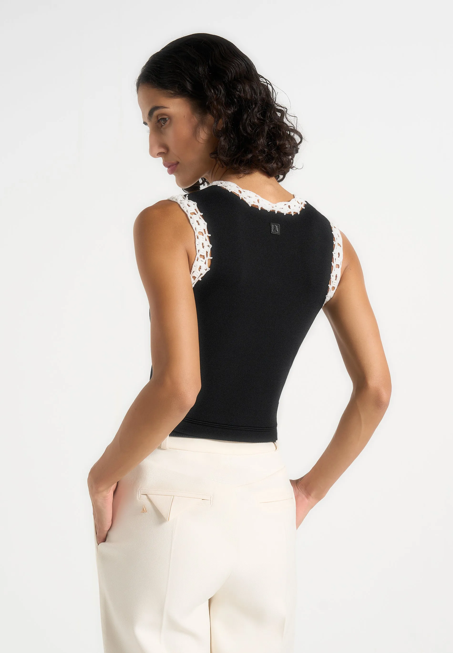 Evelyn - Crochet Frill Crop Top - Black sold by Maniere De Voir product image thumbnail 4