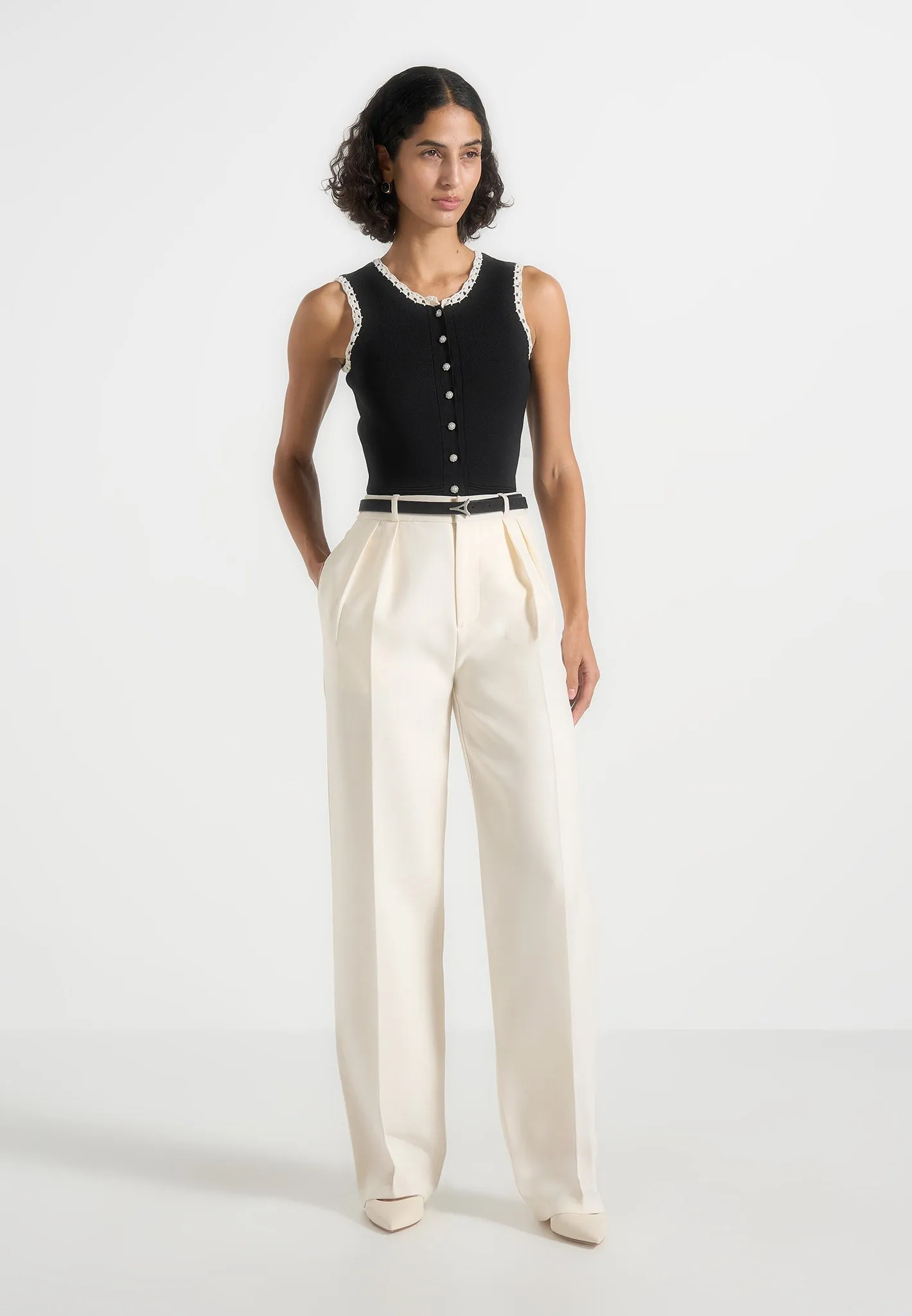 Evelyn - Crochet Frill Crop Top - Black sold by Maniere De Voir product image thumbnail 2