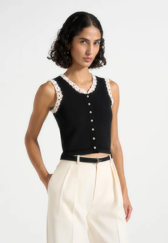 Evelyn - Crochet Frill Crop Top - Black made by Maniere De Voir