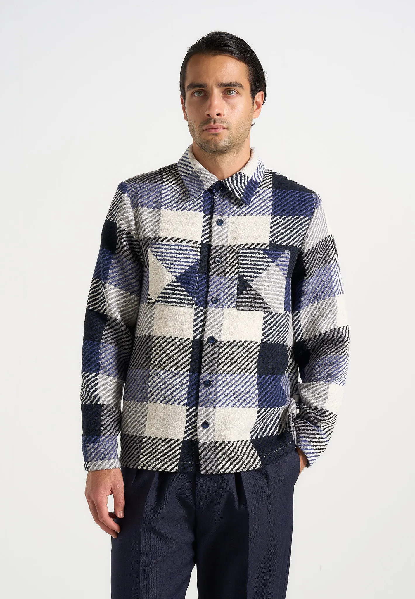 Rune - Unisex Check Overshirt - Navy sold by Maniere De Voir product image thumbnail 4