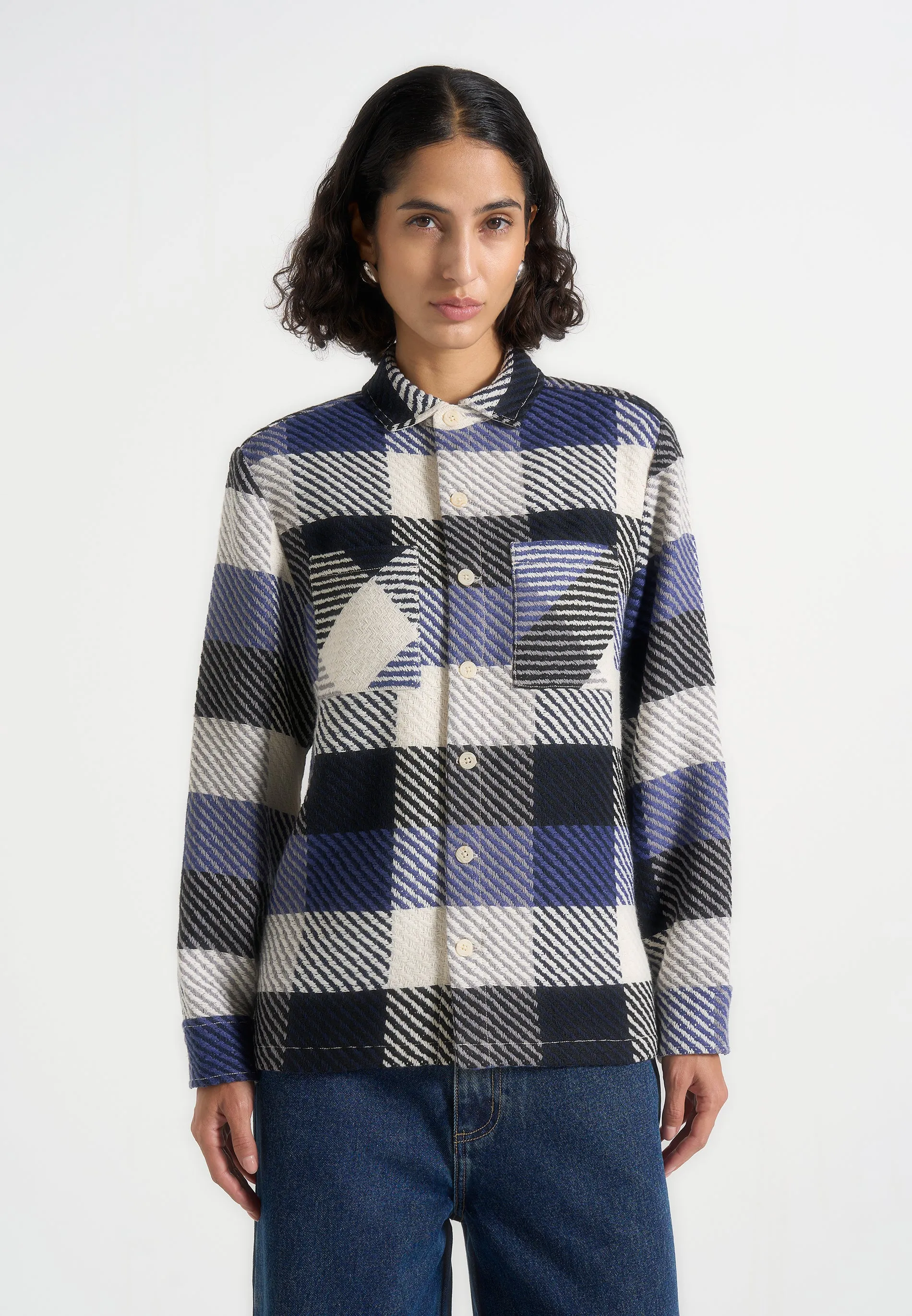 Rune - Unisex Check Overshirt - Navy sold by Maniere De Voir product image thumbnail 3
