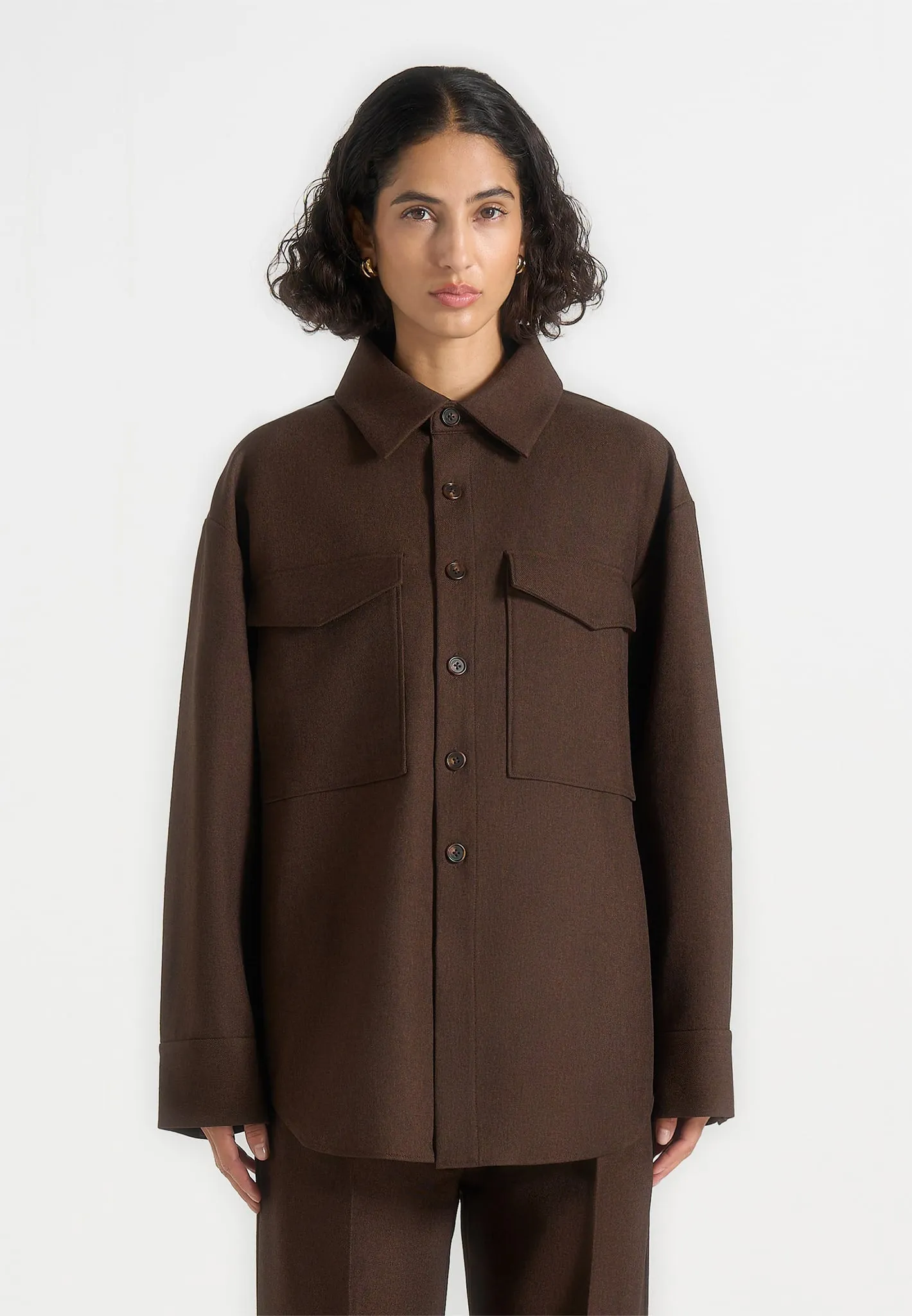 Joy - Tailored Oversized Shirt - Brown sold by Maniere De Voir product image thumbnail 4