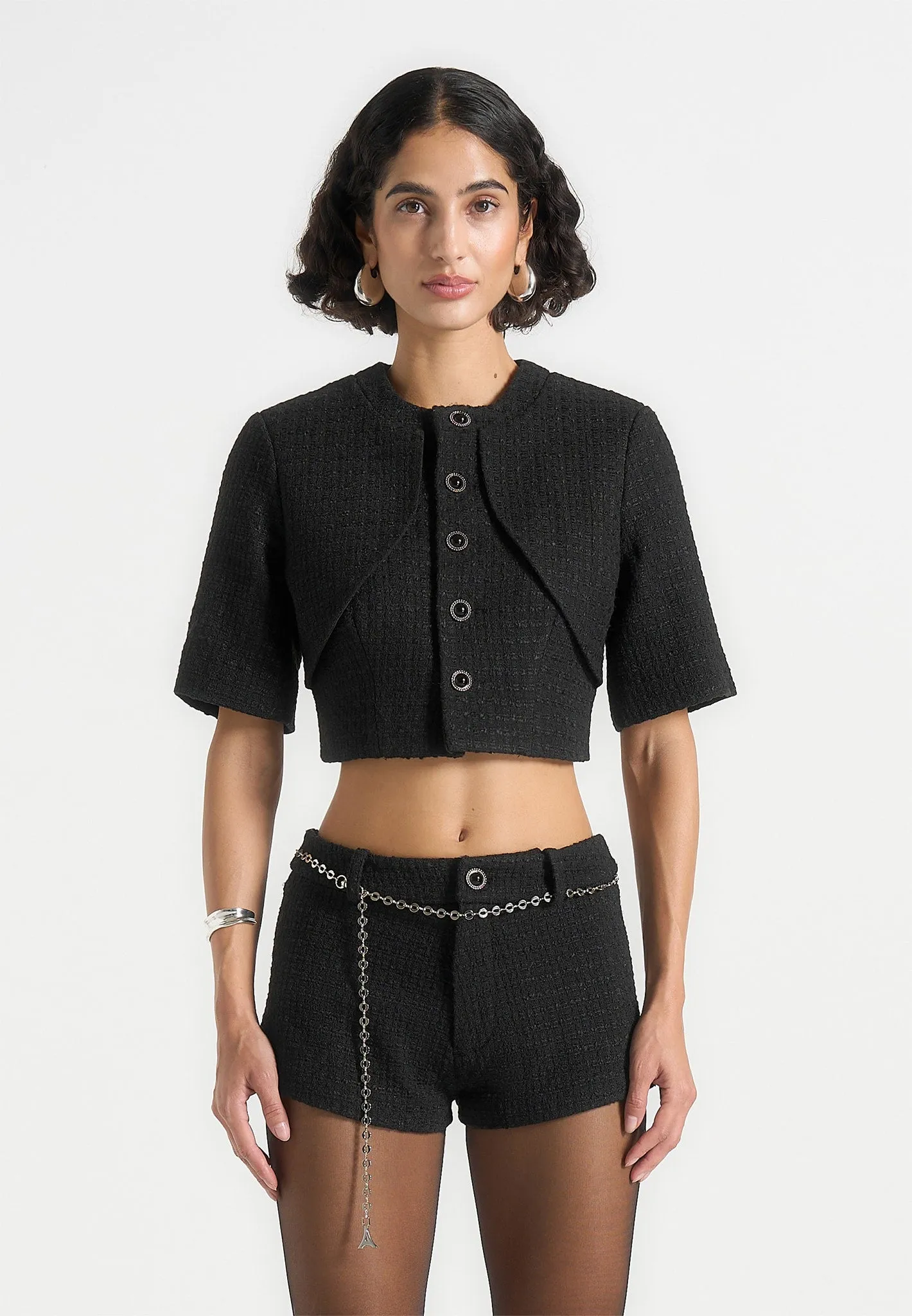 Alba - Tweed Mock Neck Curve Detailing Top - Black sold by Maniere De Voir product image thumbnail 4
