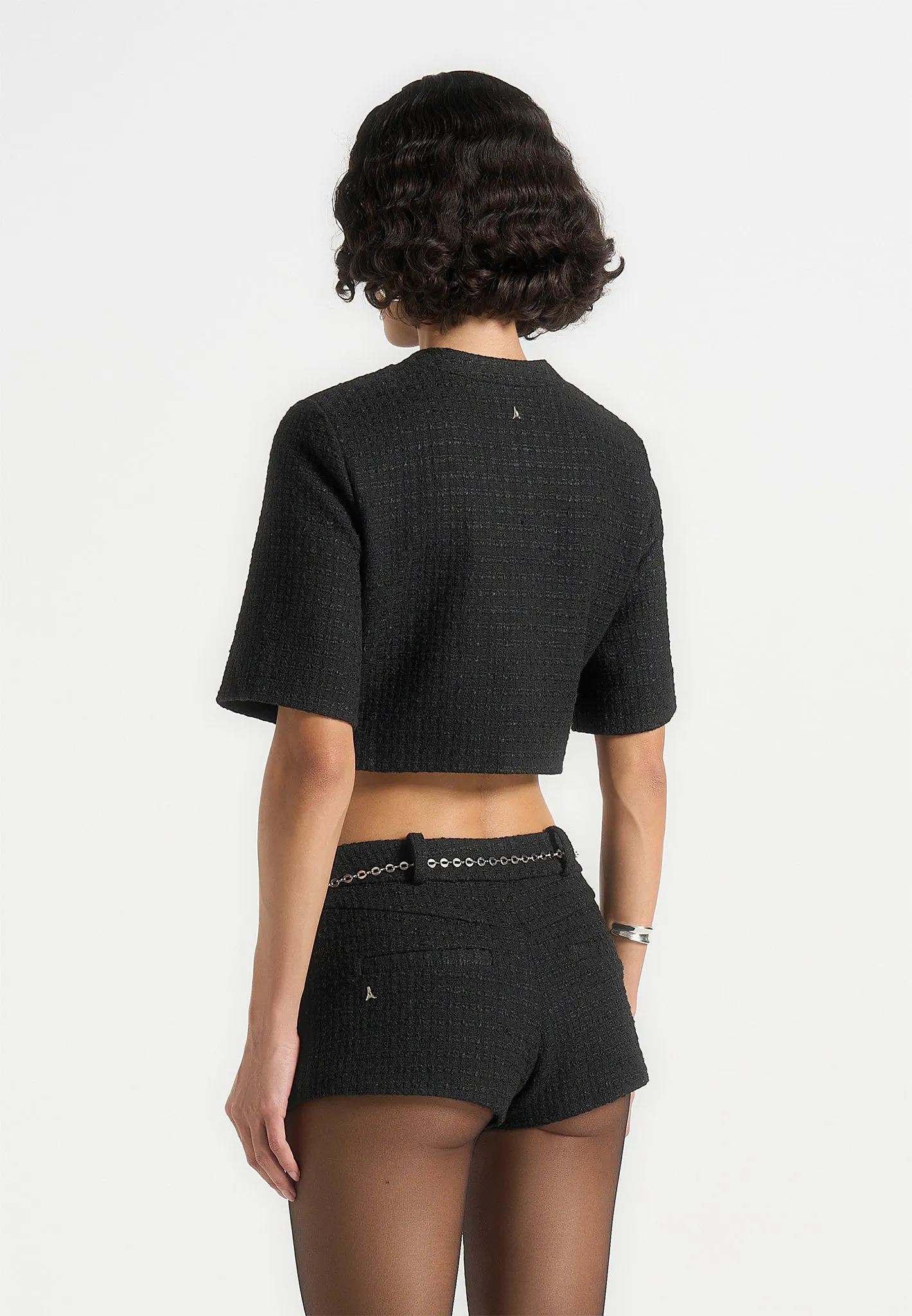 Alba - Tweed Mock Neck Curve Detailing Top - Black sold by Maniere De Voir product image thumbnail 5
