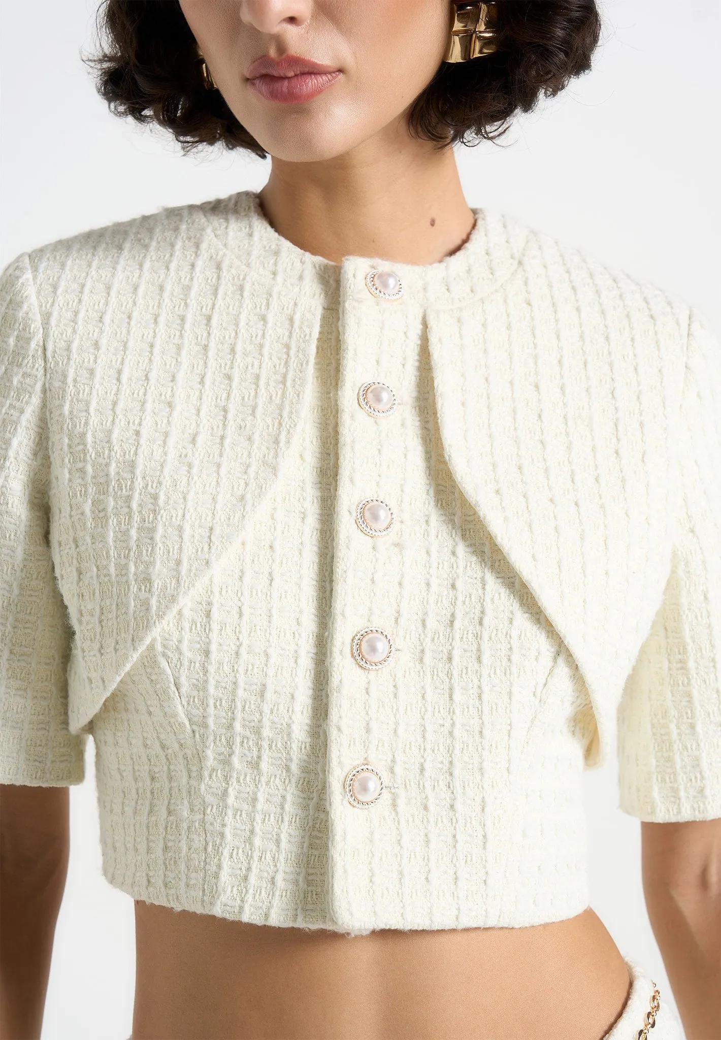 Alba - Tweed Mock Neck Curve Detailing Top - Cream sold by Maniere De Voir product image thumbnail 4