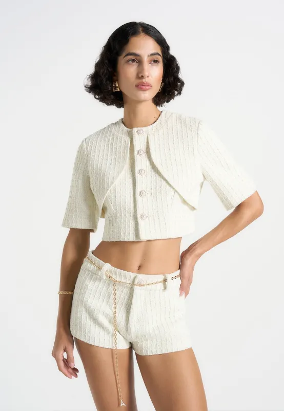 Alba - Tweed Mock Neck Curve Detailing Top - Cream made by Maniere De Voir
