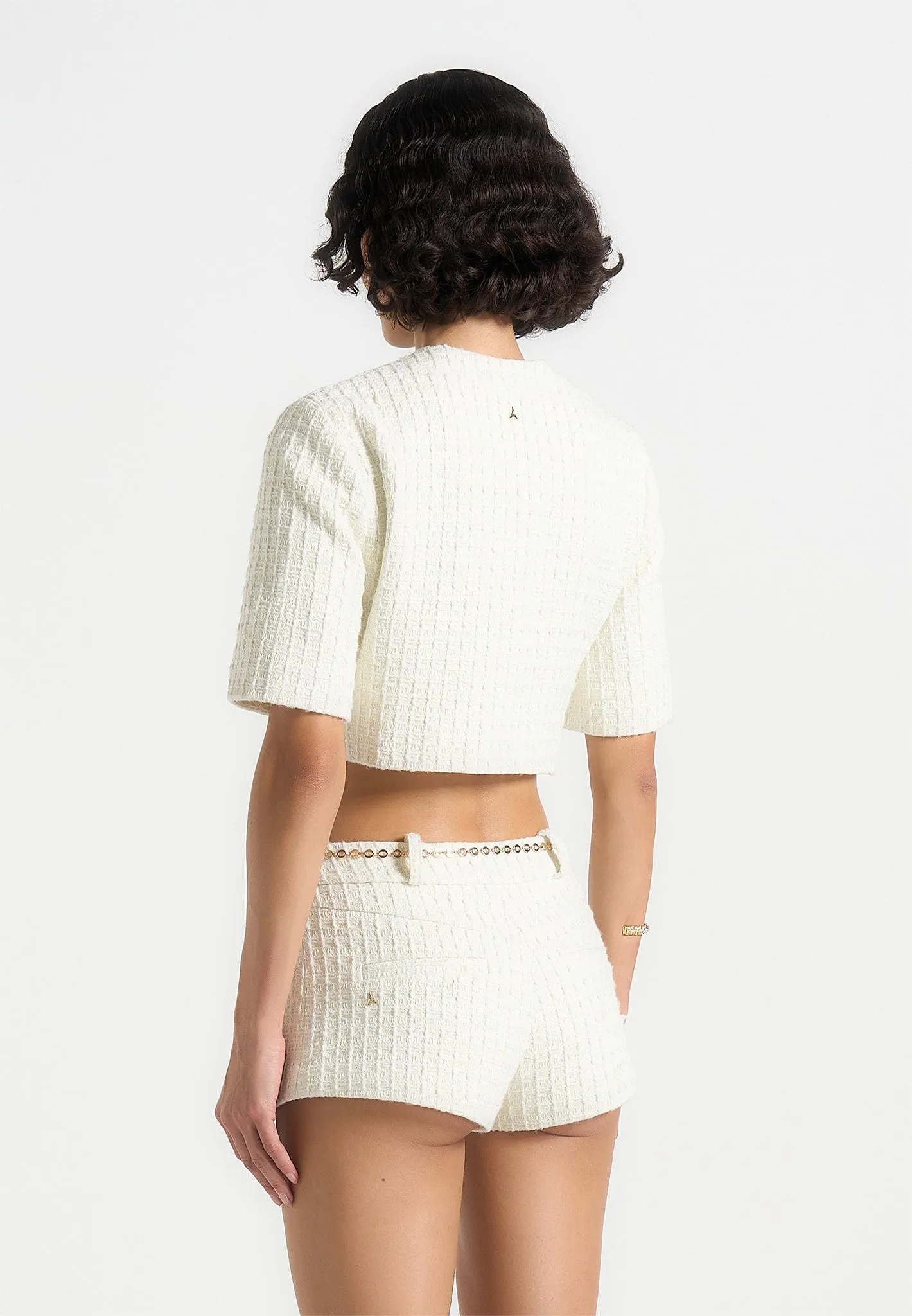 Alba - Tweed Mock Neck Curve Detailing Top - Cream sold by Maniere De Voir product image thumbnail 5