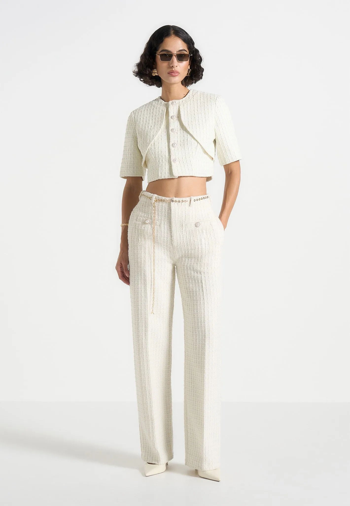 Alba - Tweed Mock Neck Curve Detailing Top - Cream sold by Maniere De Voir product image thumbnail 2