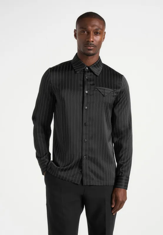 Elian - Satin Pinstripe Slim Fit Dress Shirt - Black made by Maniere De Voir