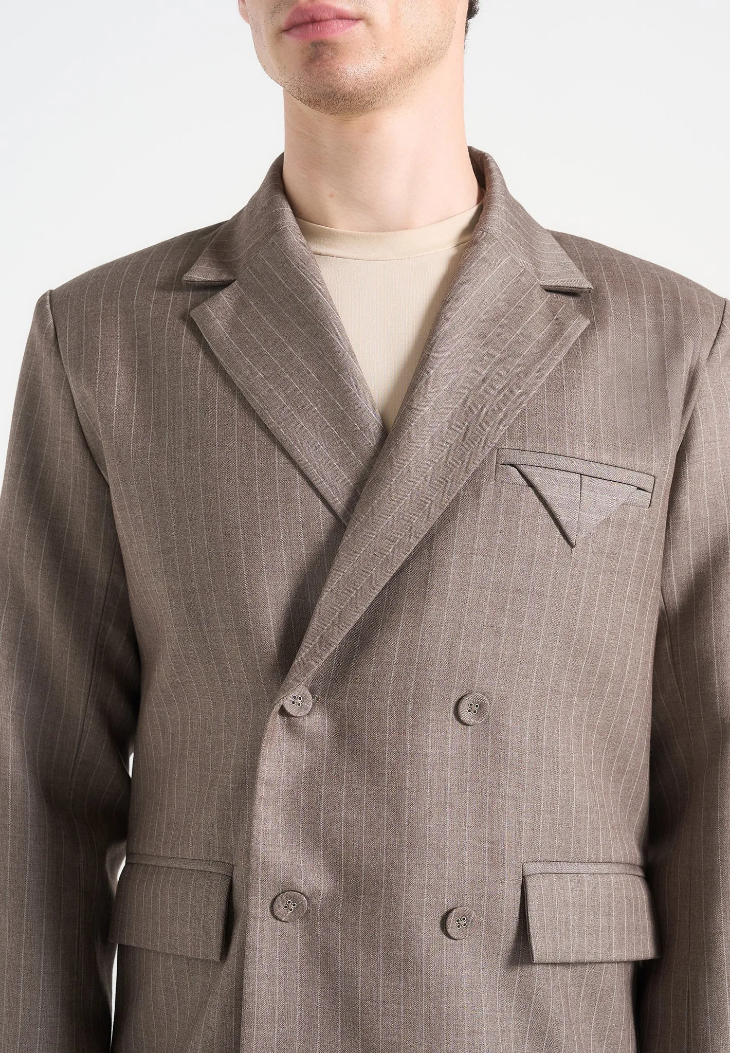 Didier - Double Breasted Pinstripe Suit Blazer - Taupe sold by Maniere De Voir product image thumbnail 3