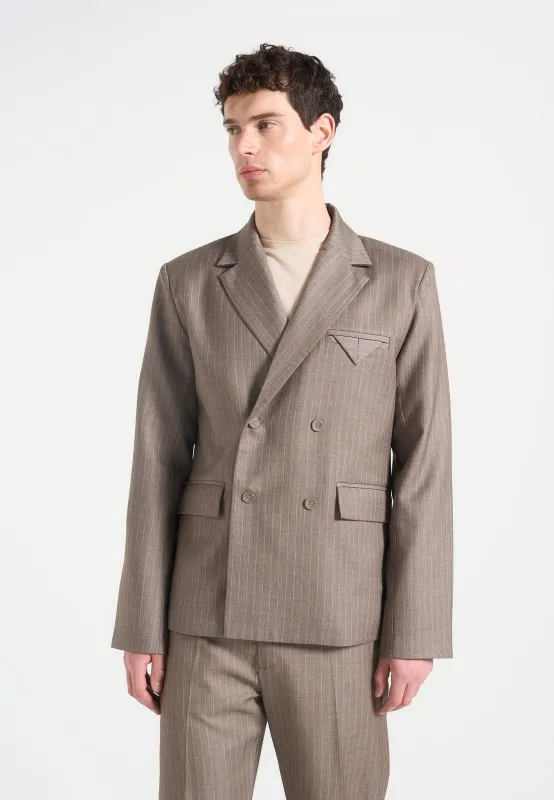 Didier - Double Breasted Pinstripe Suit Blazer - Taupe made by Maniere De Voir