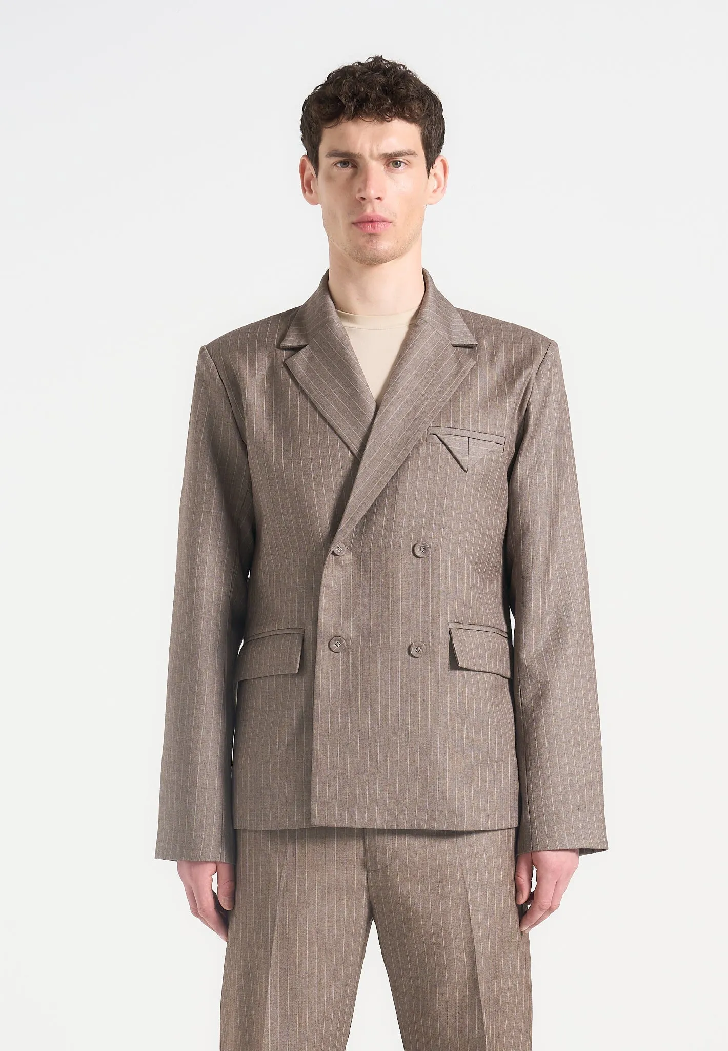 Didier - Double Breasted Pinstripe Suit Blazer - Taupe sold by Maniere De Voir product image thumbnail 5