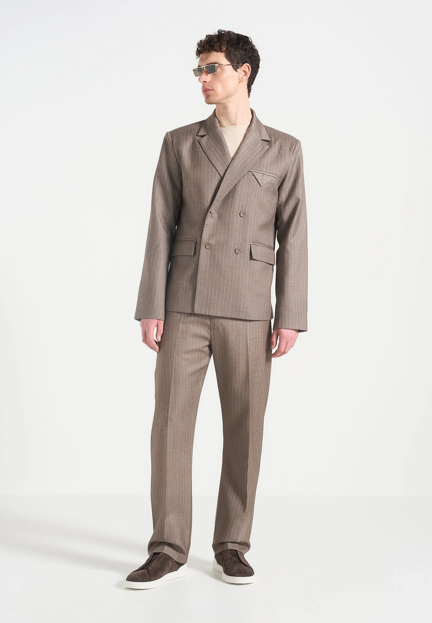 Didier - Double Breasted Pinstripe Suit Blazer - Taupe sold by Maniere De Voir product image thumbnail 2