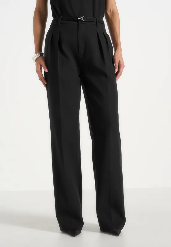 Julie - Tailored Twin Pleat Trousers - Black made by Maniere De Voir