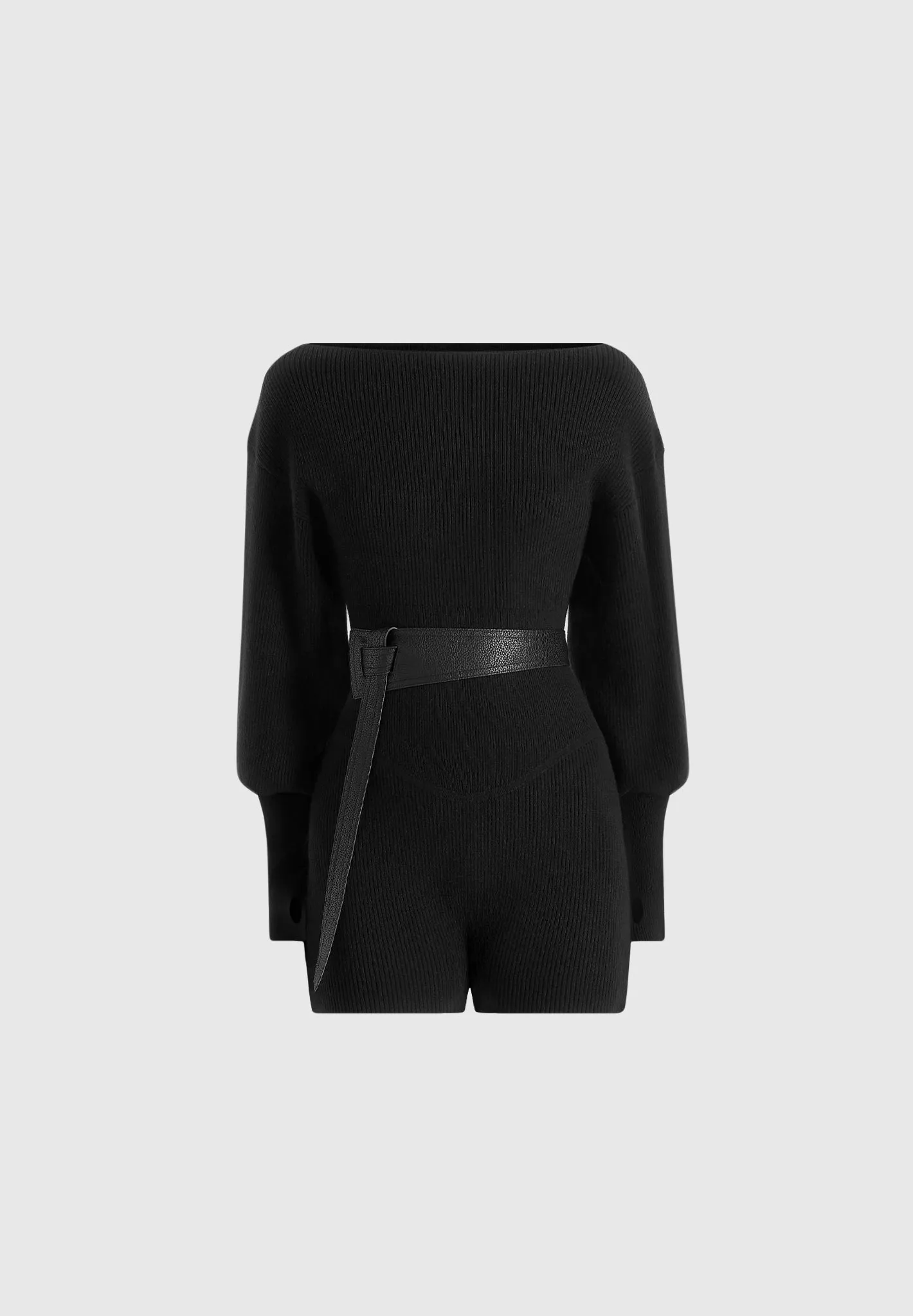 Raya - Off Shoulder Knitted Playsuit With Belt - Black sold by Maniere De Voir product image thumbnail 5