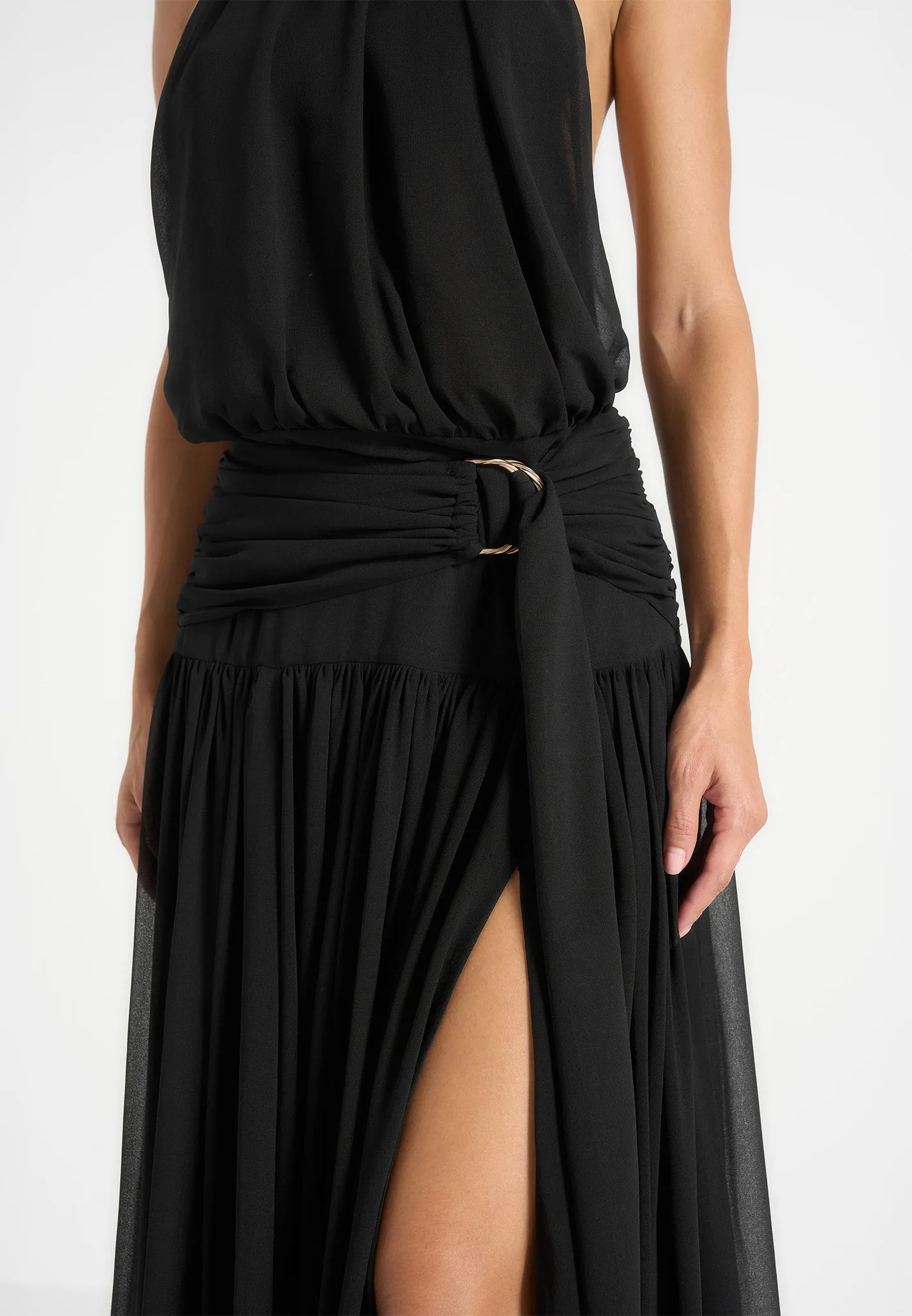 Matilda - Halter Neck Draped Hardware Maxi Dress - Black sold by Maniere De Voir product image thumbnail 4