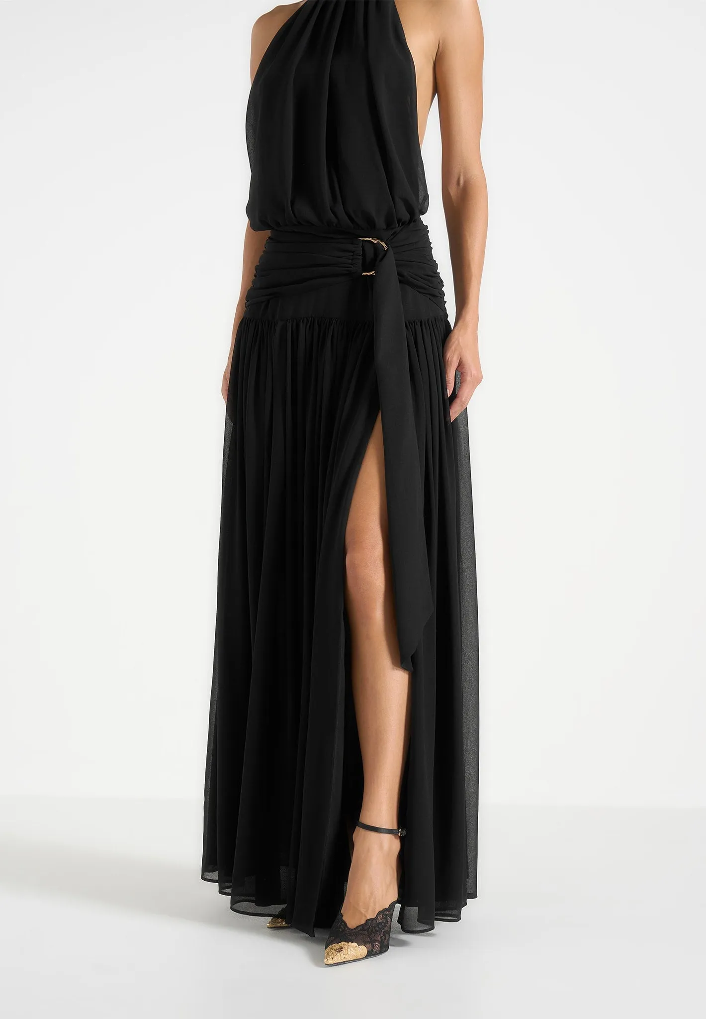 Matilda - Halter Neck Draped Hardware Maxi Dress - Black sold by Maniere De Voir product image thumbnail 5