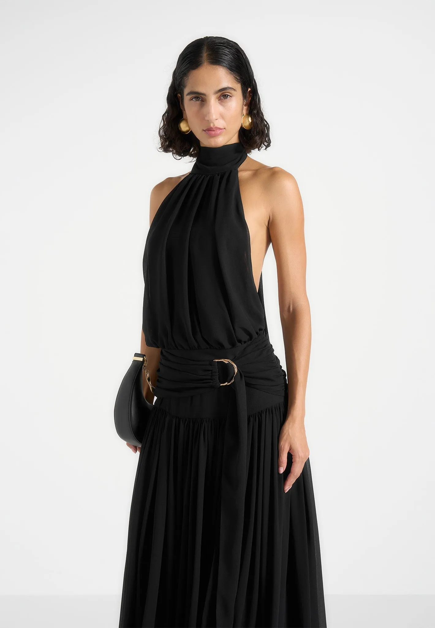 Matilda - Halter Neck Draped Hardware Maxi Dress - Black sold by Maniere De Voir product image thumbnail 3