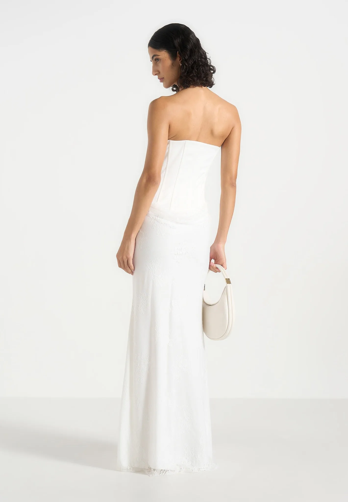 Opal - Satin Corset Cowl Lace Maxi Dress - White sold by Maniere De Voir product image thumbnail 4