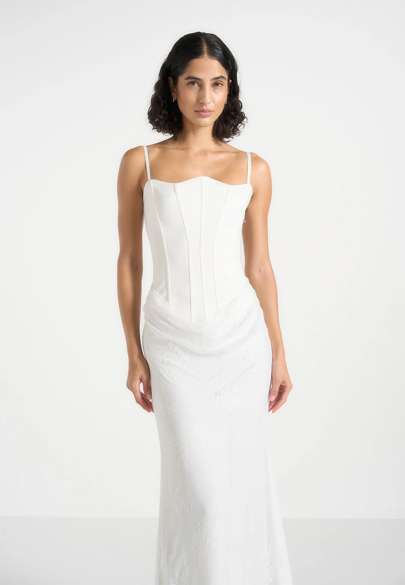Opal - Satin Corset Cowl Lace Maxi Dress - White sold by Maniere De Voir product image thumbnail 3