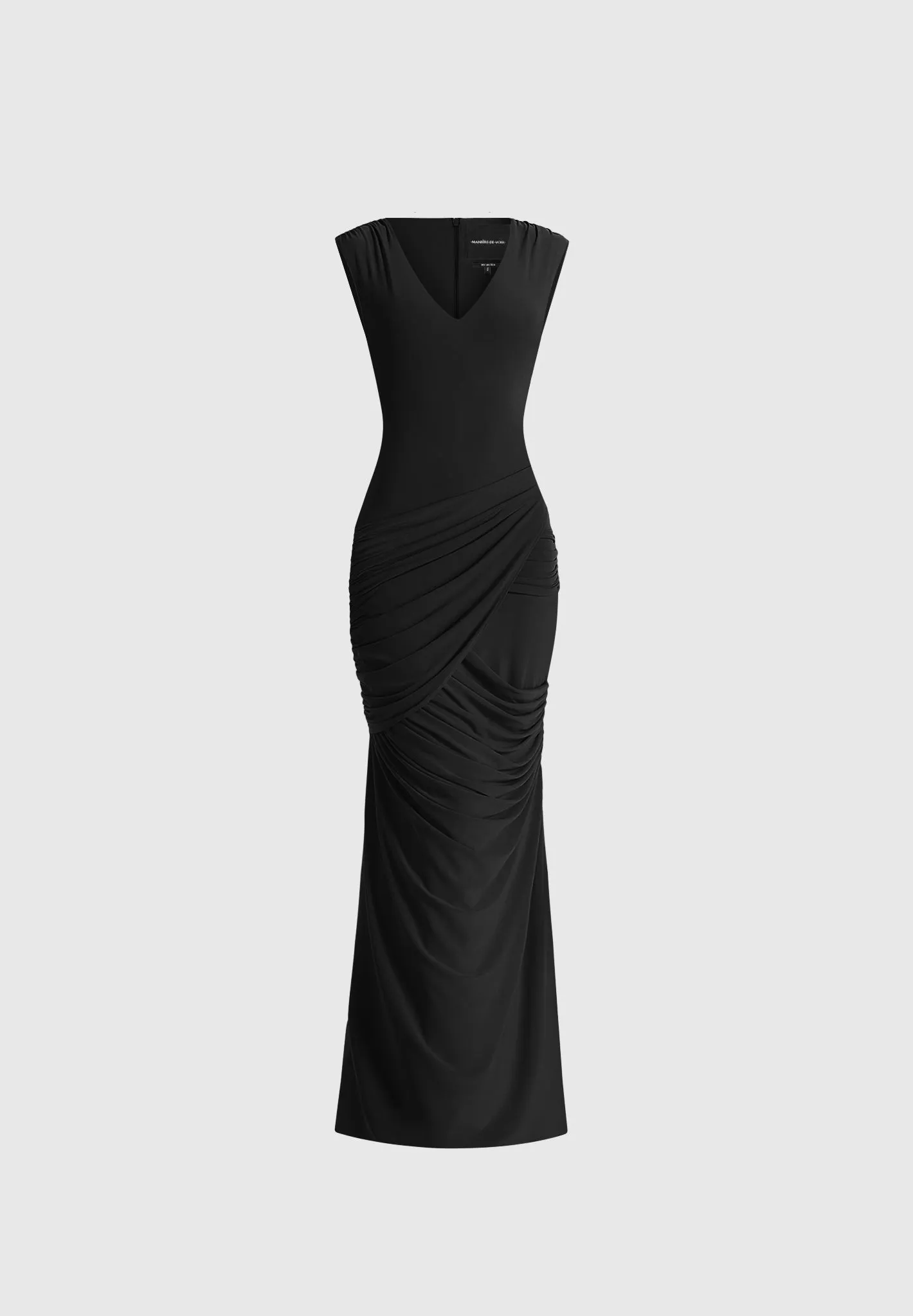 Bridget - V Neck Asym Ruched Maxi Dress - Black sold by Maniere De Voir product image thumbnail 5