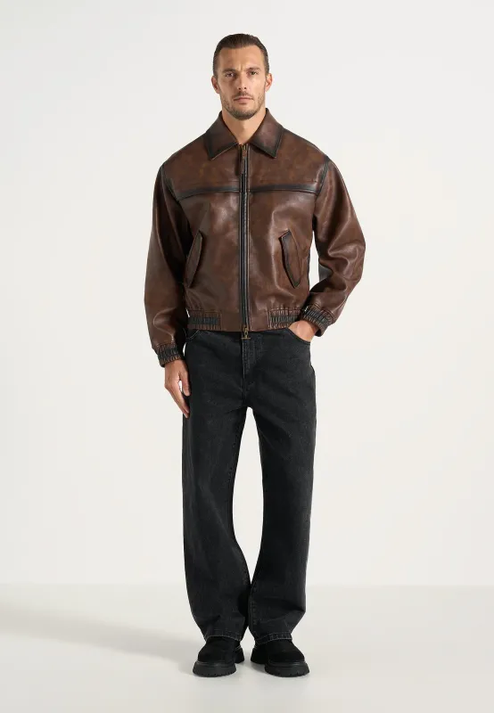 Clint - Vintage Leather Bomber Jacket - Brown made by Maniere De Voir