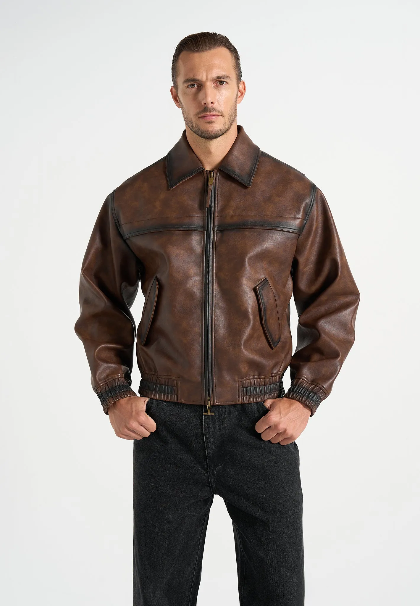 Clint - Vintage Leather Bomber Jacket - Brown sold by Maniere De Voir product image thumbnail 3