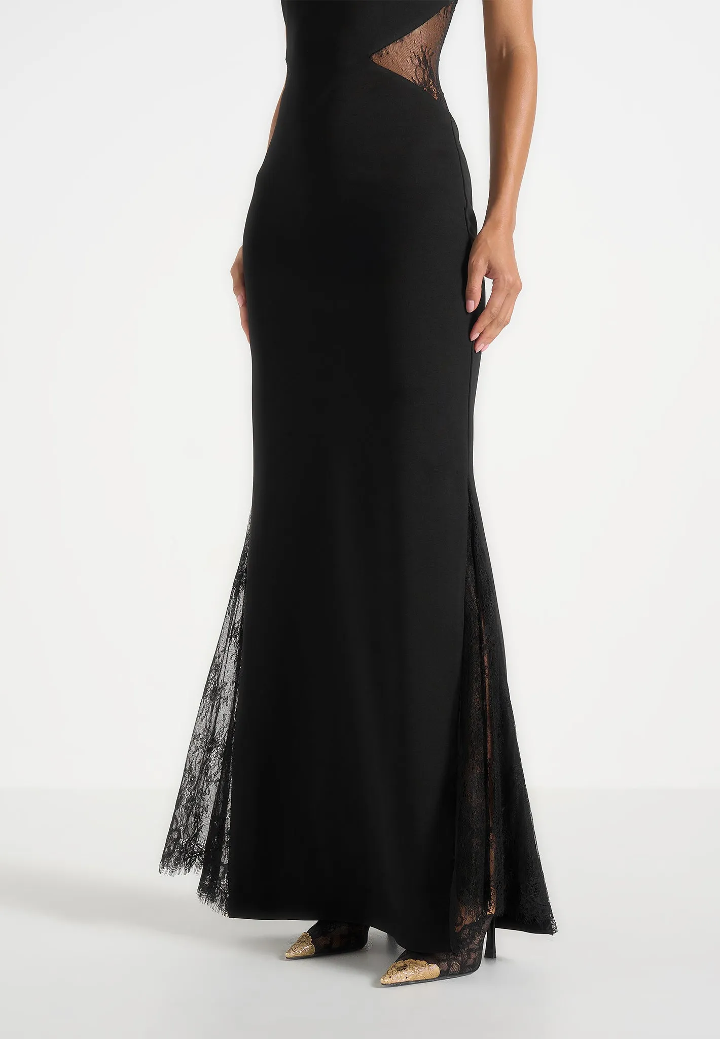 Georgina - V-Neck Chantilly Lace Back Maxi Dress - Black sold by Maniere De Voir product image thumbnail 4