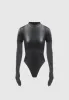 Leather Bodysuit with Mesh Gloves - Black sold by Maniere De Voir