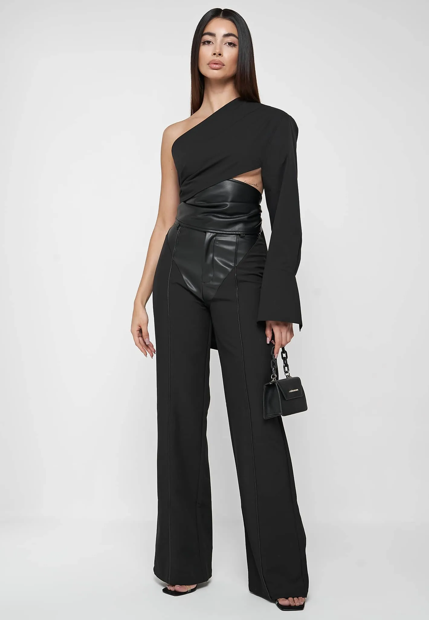 One Sleeve Leather Wrap Top - Black sold by Maniere De Voir product image thumbnail 3