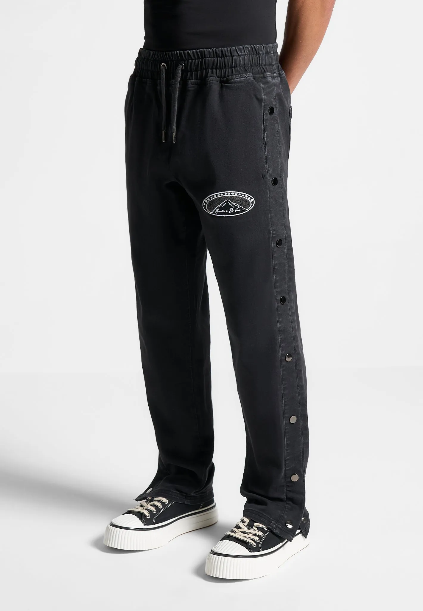 Denim Popper Cargo Pants - Washed Black sold by Maniere De Voir