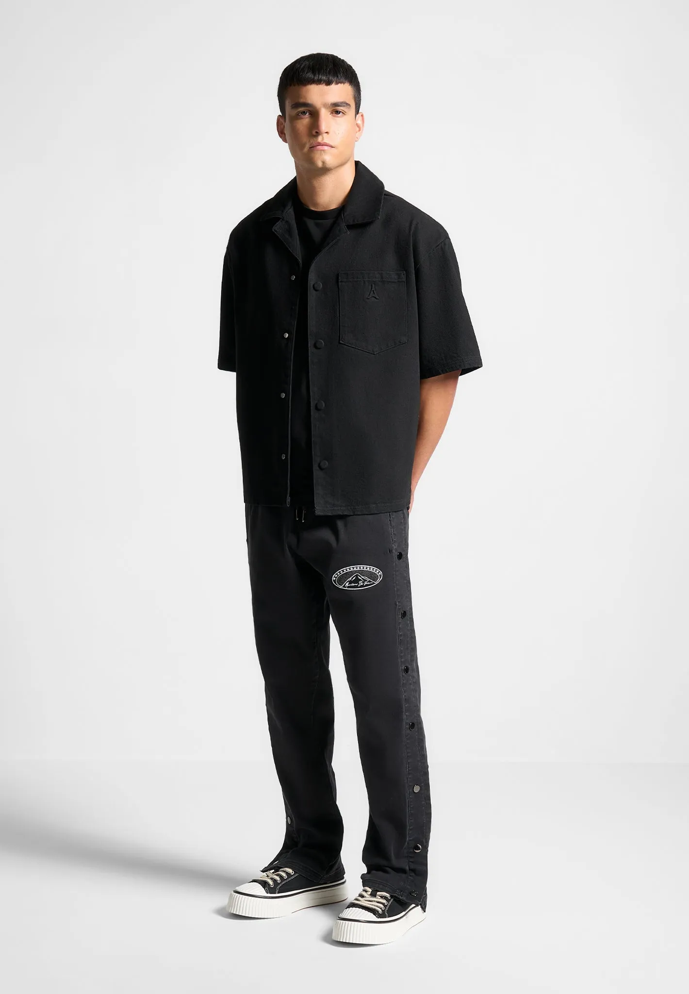 Denim Popper Cargo Pants - Washed Black sold by Maniere De Voir product image thumbnail 3