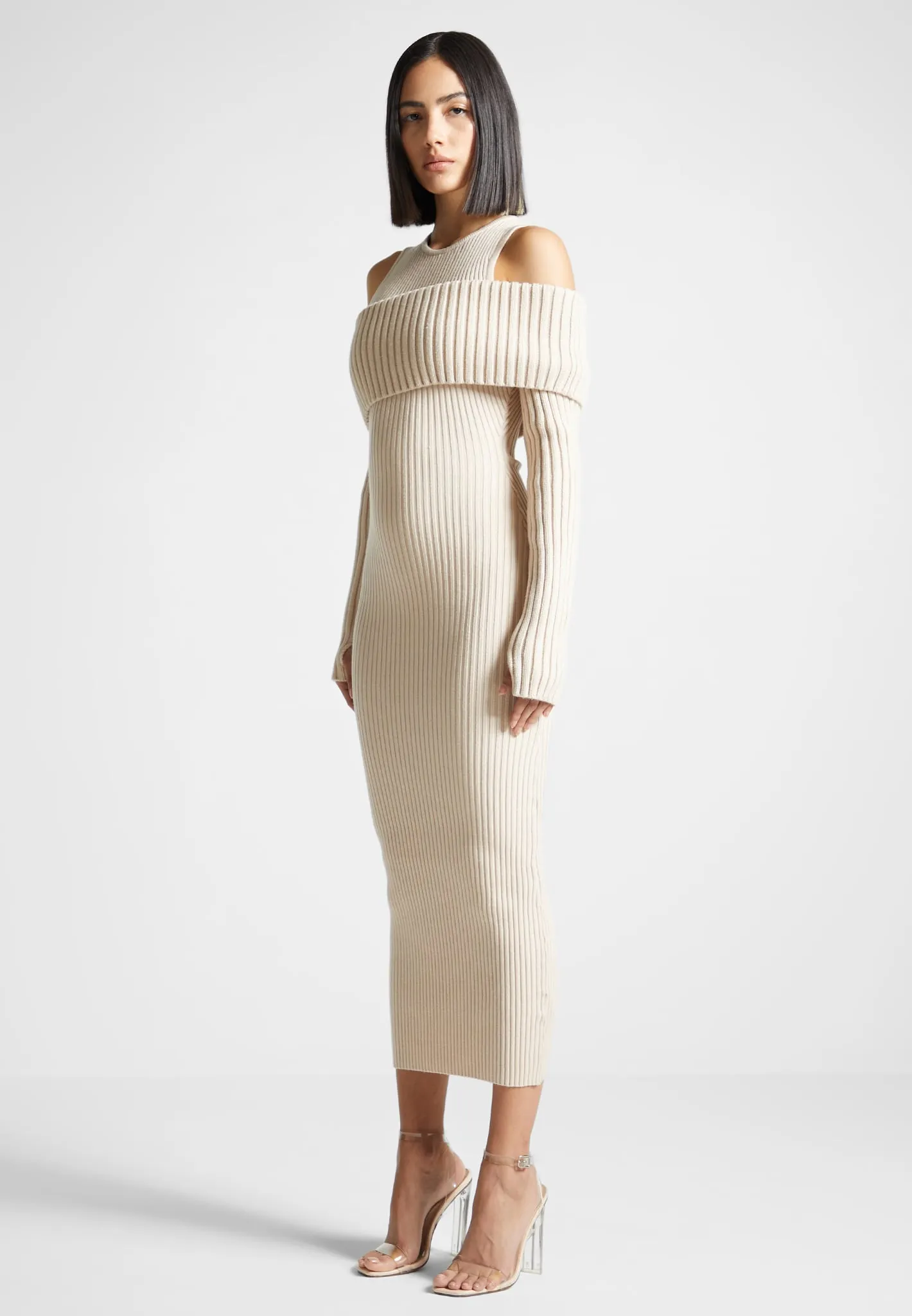 Overlay Knitted Midaxi Dress - Beige sold by Maniere De Voir product image thumbnail 4