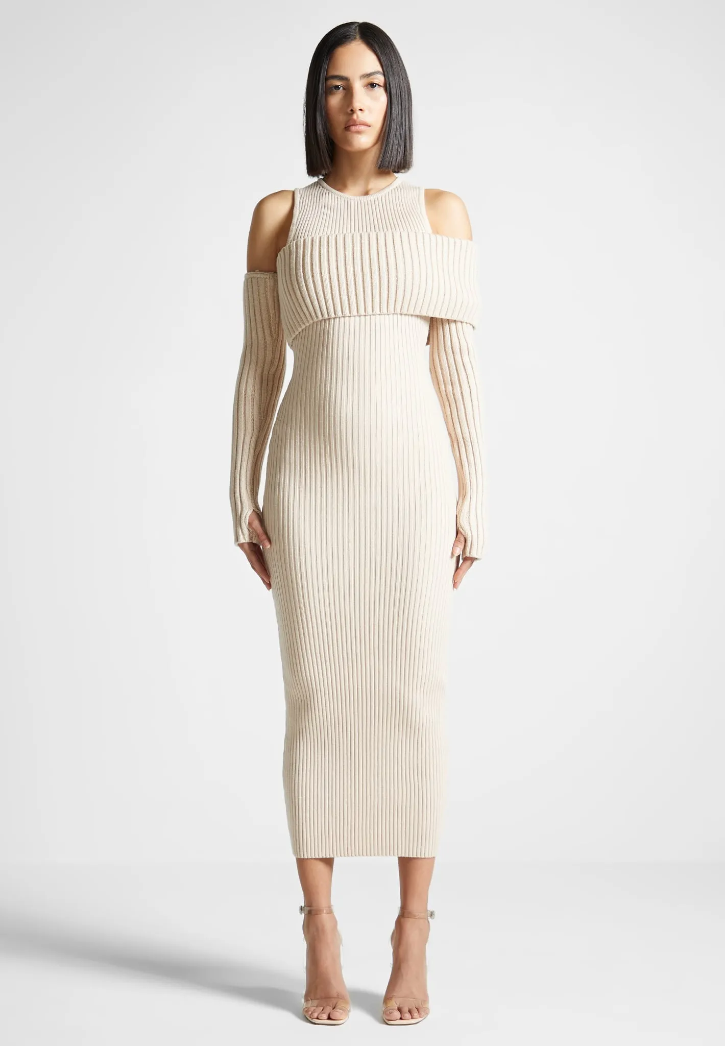 Overlay Knitted Midaxi Dress - Beige sold by Maniere De Voir product image thumbnail 3