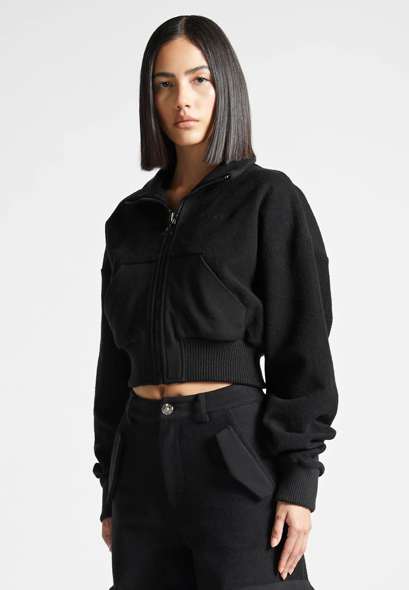 Zip Through Loopback Track Jacket - Black sold by Maniere De Voir product image thumbnail 5