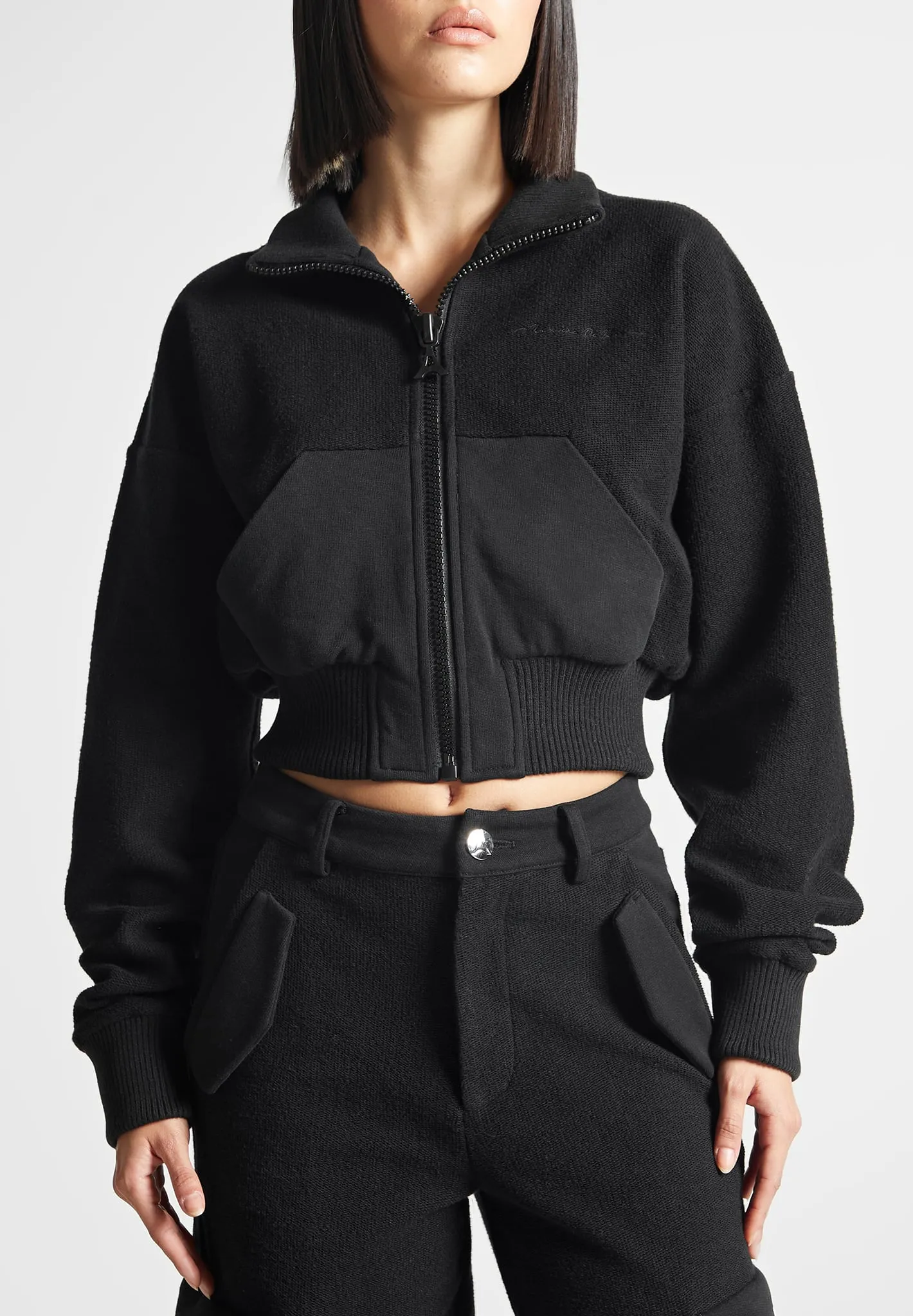 Zip Through Loopback Track Jacket - Black sold by Maniere De Voir