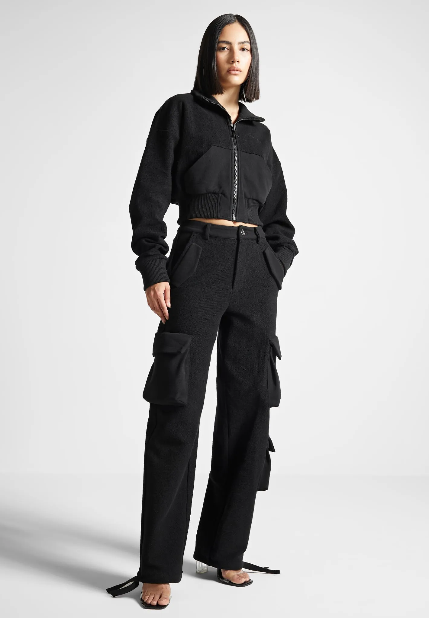 Zip Through Loopback Track Jacket - Black sold by Maniere De Voir product image thumbnail 3