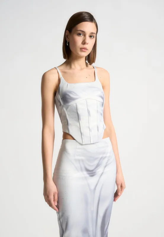 Satin Renaissance Body Print Corset Top - Off White sold by Maniere De Voir