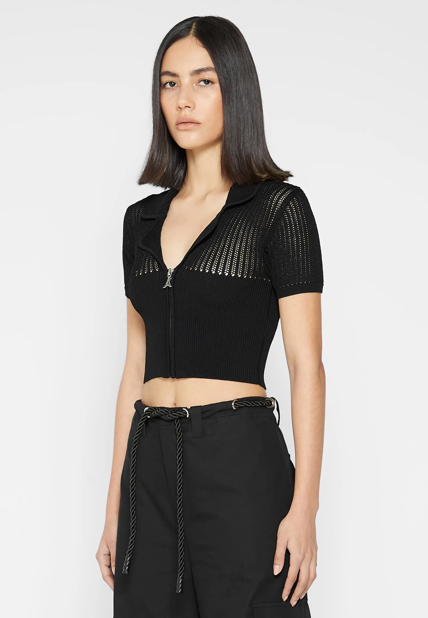 Zip Front Knitted Crop Top - Black sold by Maniere De Voir product image thumbnail 3