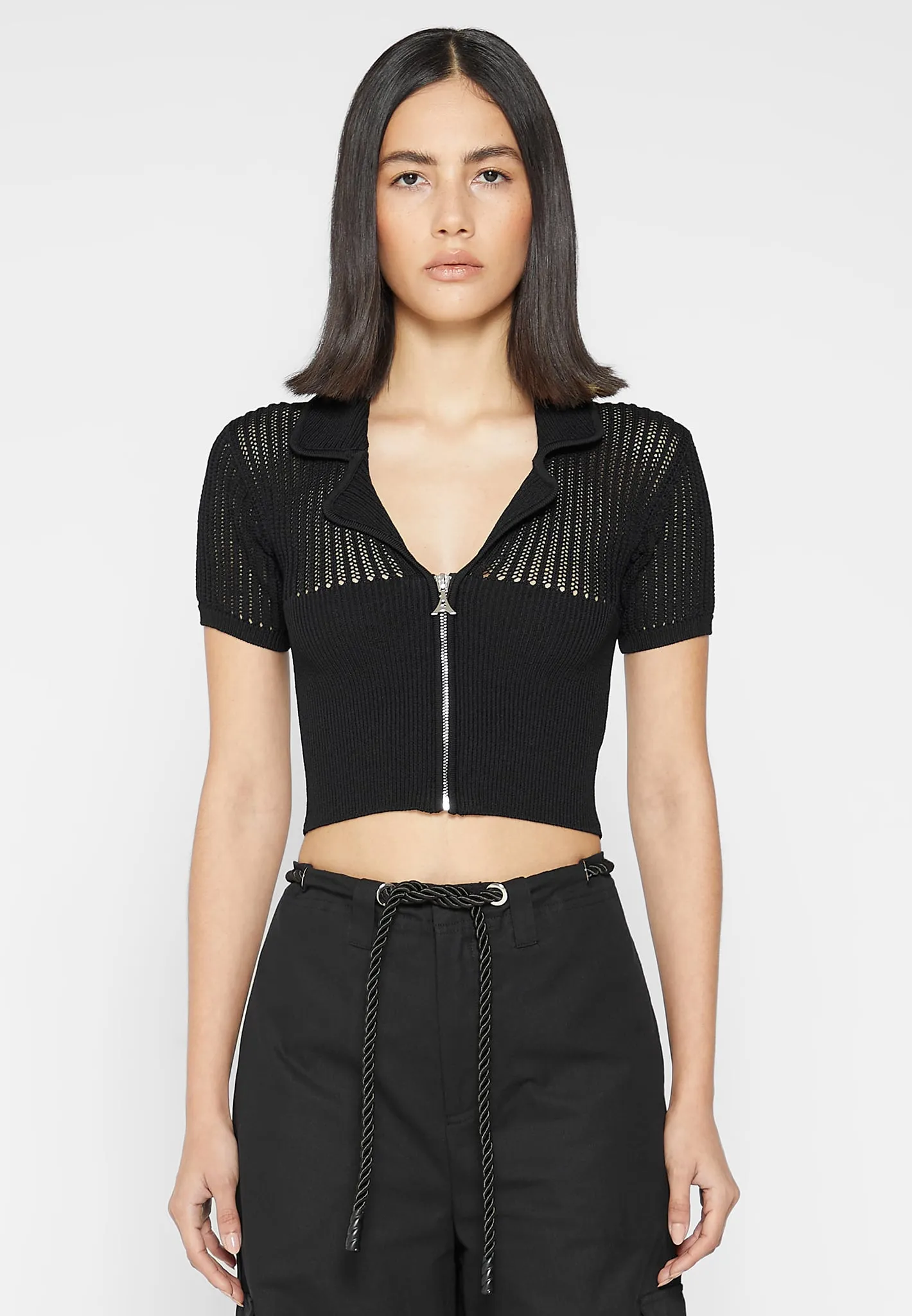 Zip Front Knitted Crop Top - Black sold by Maniere De Voir