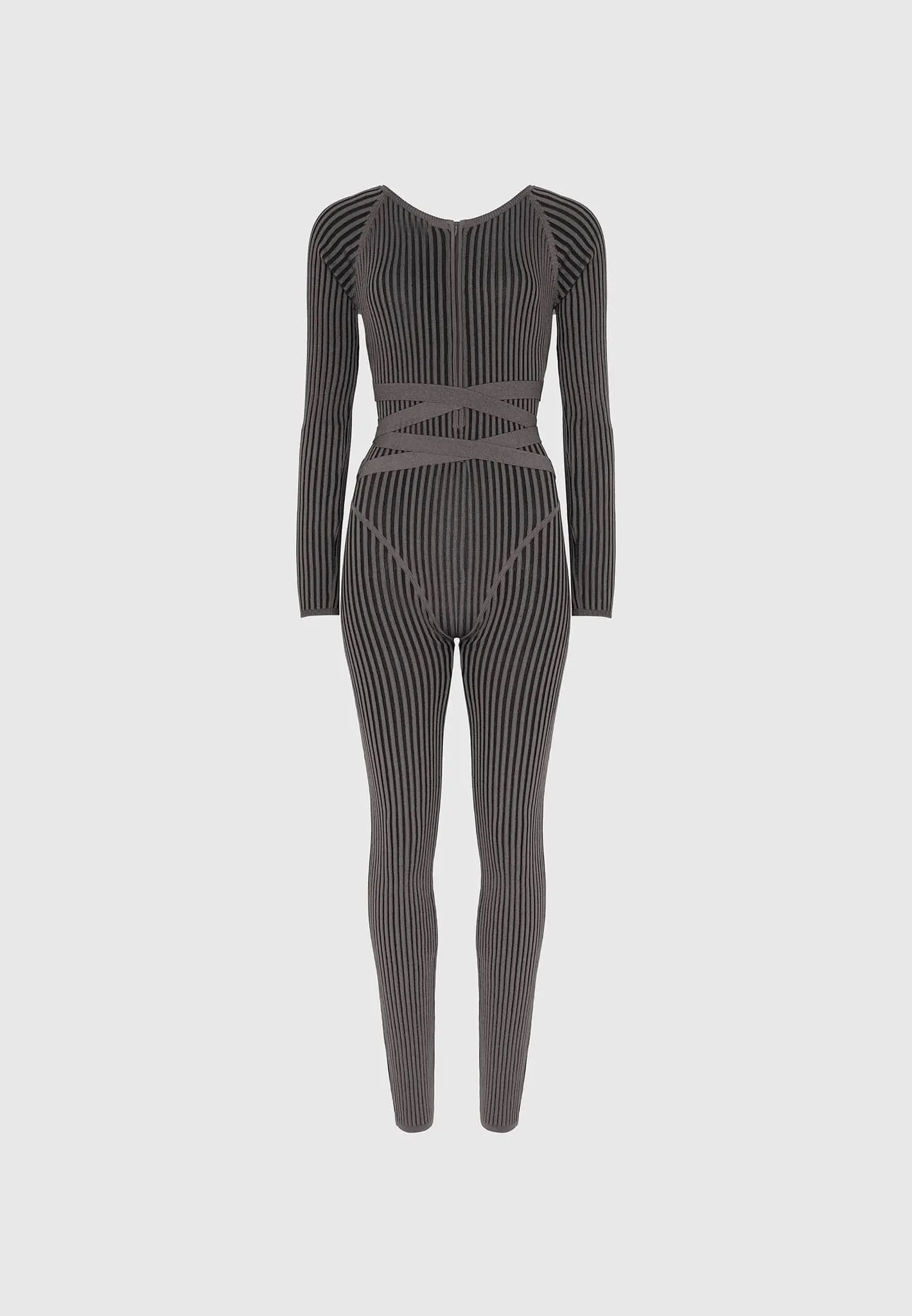 Knitted Two Tone Jumpsuit with Belt - Grey/Black sold by Maniere De Voir product image thumbnail 5