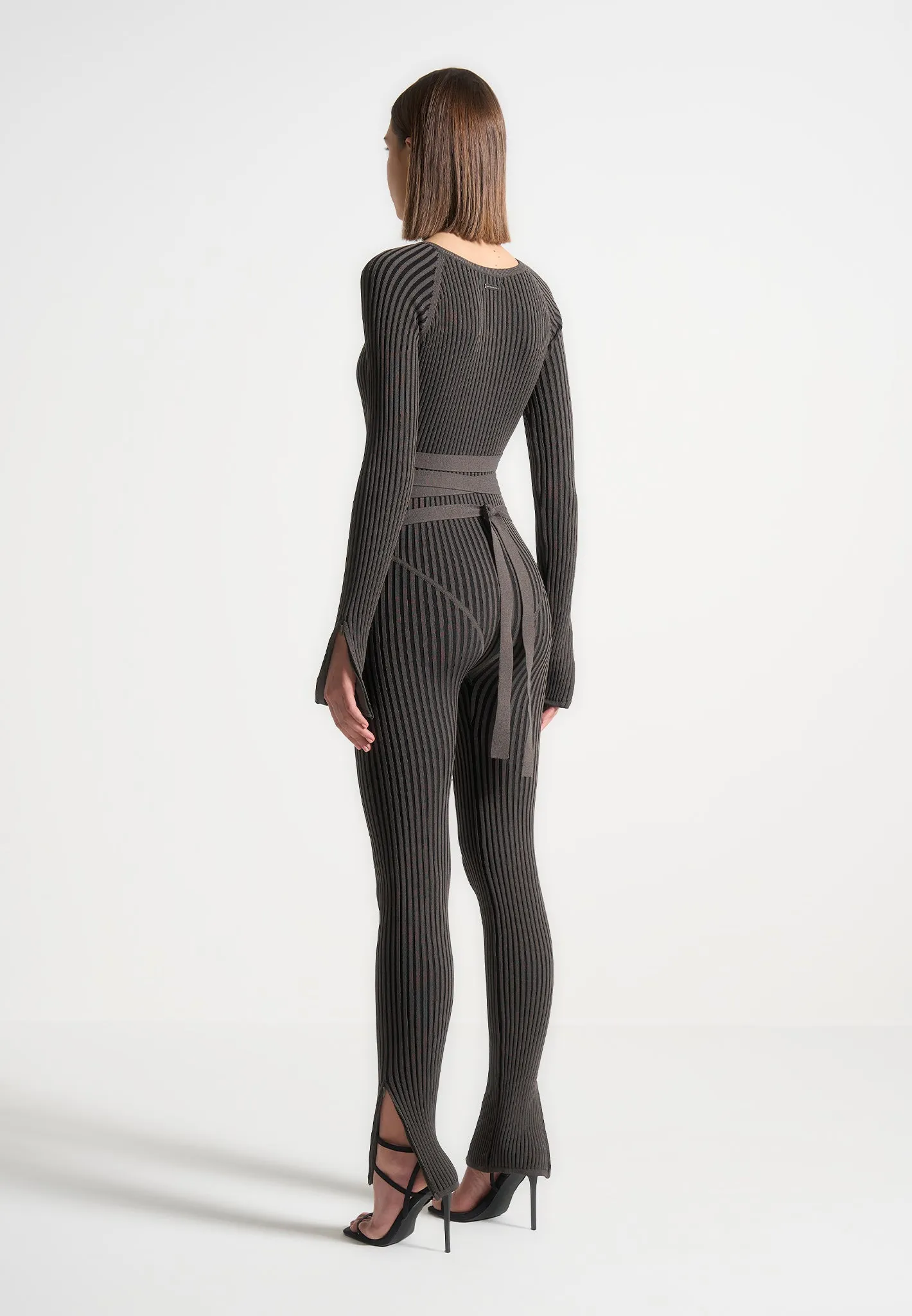 Knitted Two Tone Jumpsuit with Belt - Grey/Black sold by Maniere De Voir product image thumbnail 4