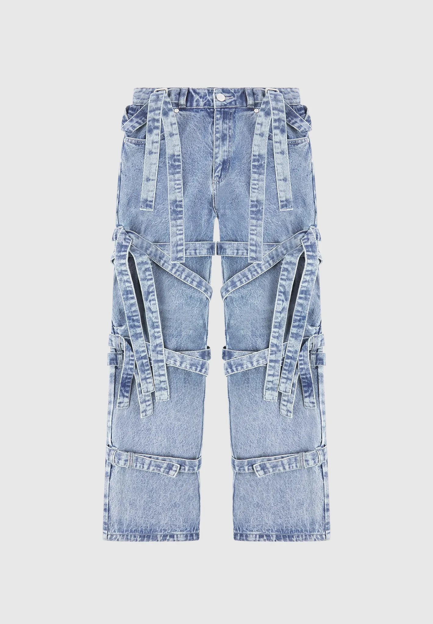Talia - Denim Strap Cargo Jeans - Mid Blue sold by Maniere De Voir product image thumbnail 5