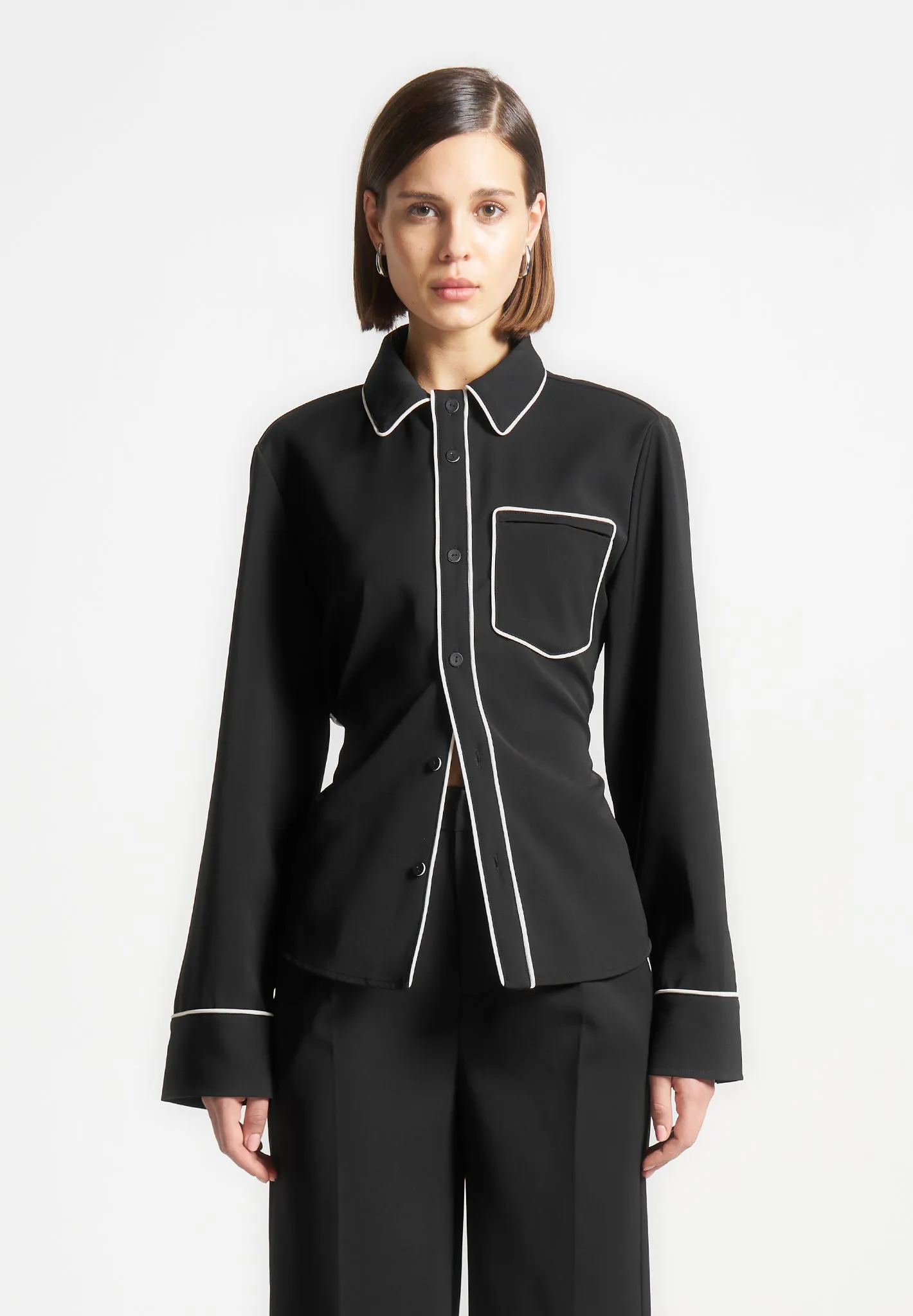 Contrast Piped Backless Tie Shirt - Black/White sold by Maniere De Voir product image thumbnail 4