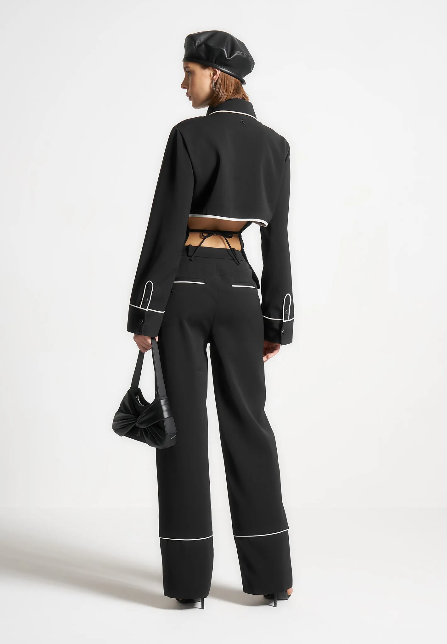 Contrast Piped Backless Tie Shirt - Black/White sold by Maniere De Voir product image thumbnail 5