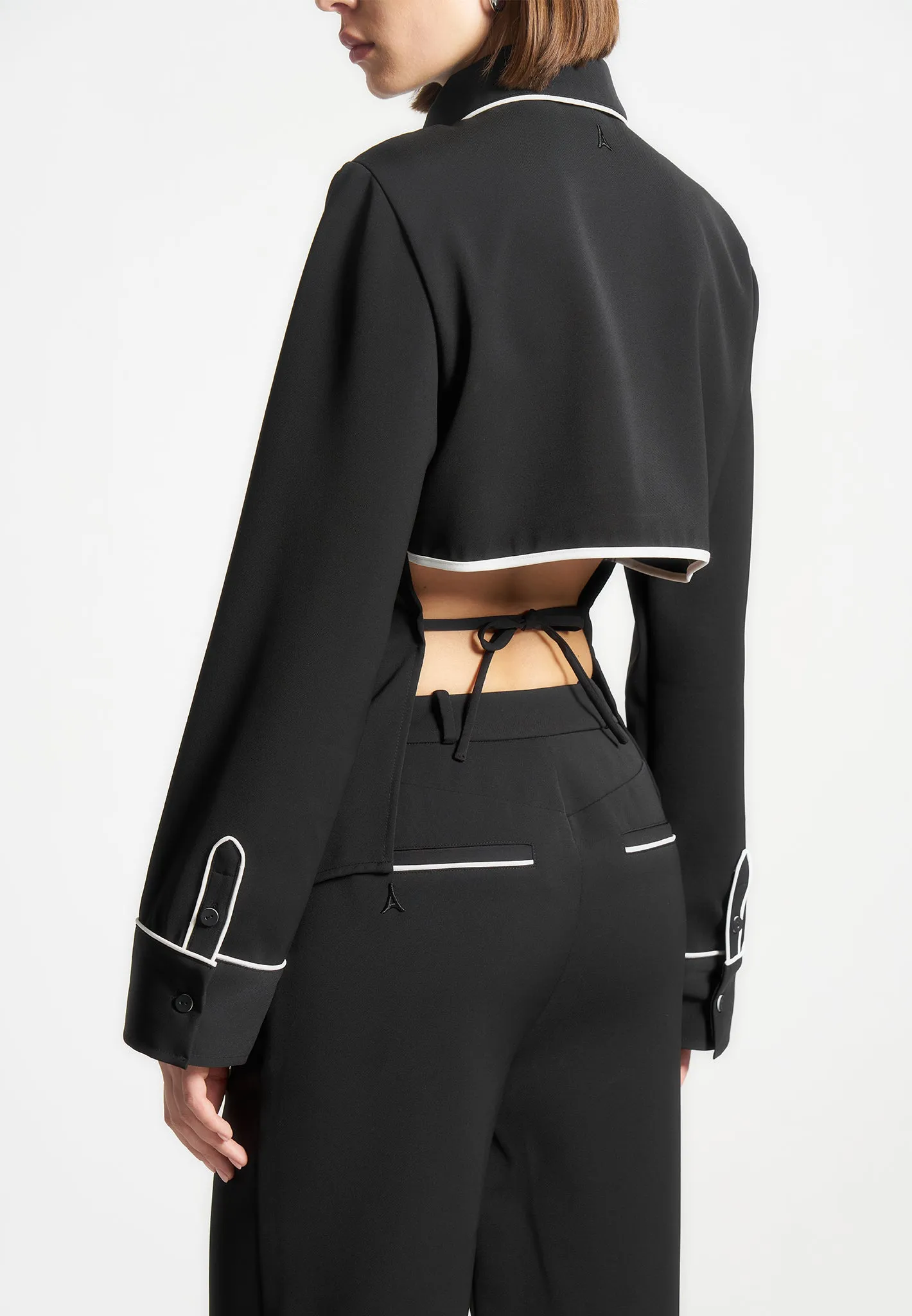 Contrast Piped Backless Tie Shirt - Black/White sold by Maniere De Voir product image thumbnail 2