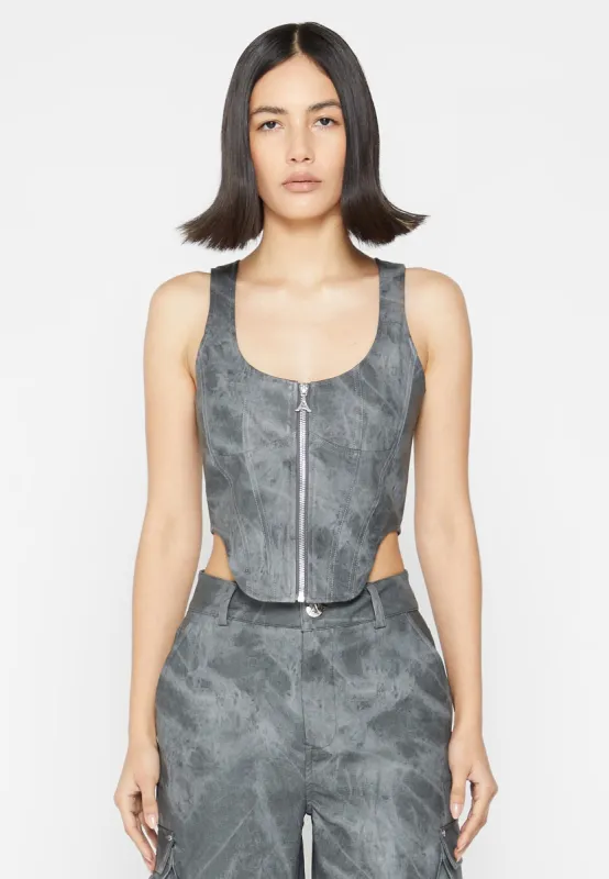 Vintage Marble Leather Corset Top - Washed Grey sold by Maniere De Voir