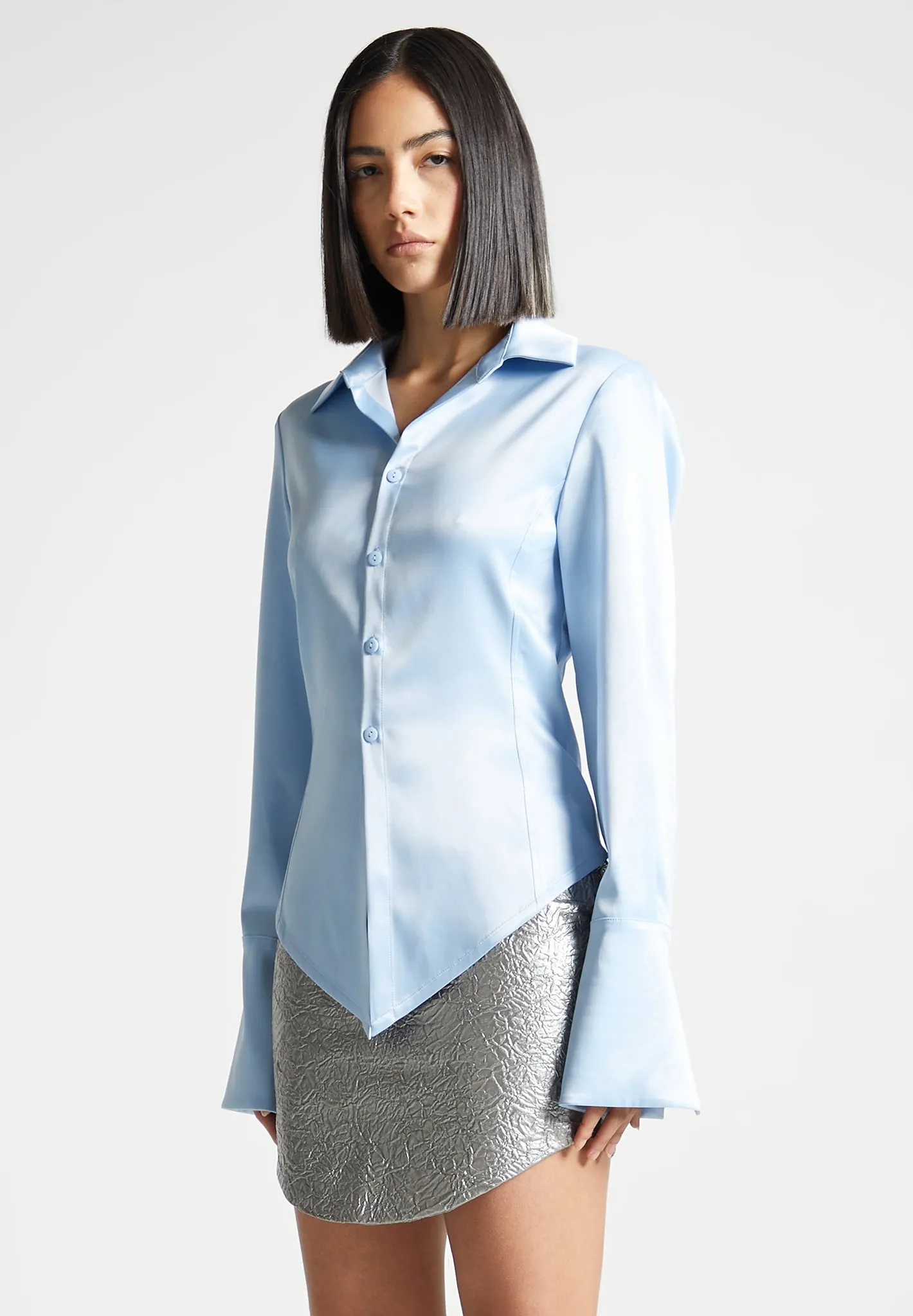 Sonia - Angled Satin Shirt - Blue sold by Maniere De Voir product image thumbnail 4