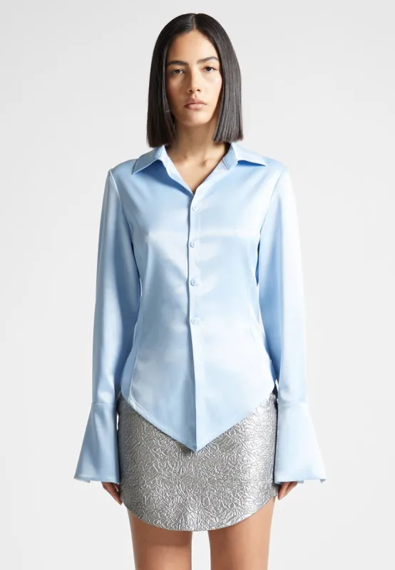Sonia - Angled Satin Shirt - Blue sold by Maniere De Voir